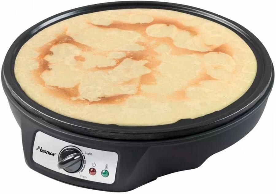 Bestron Crepe Maker voor crêpes met Ø 30cm pannenkoekenmaker incl. deegverdeler & crêpeskeerder met antiaanbaklaag & indicatielampje 1000 Watt Zwart