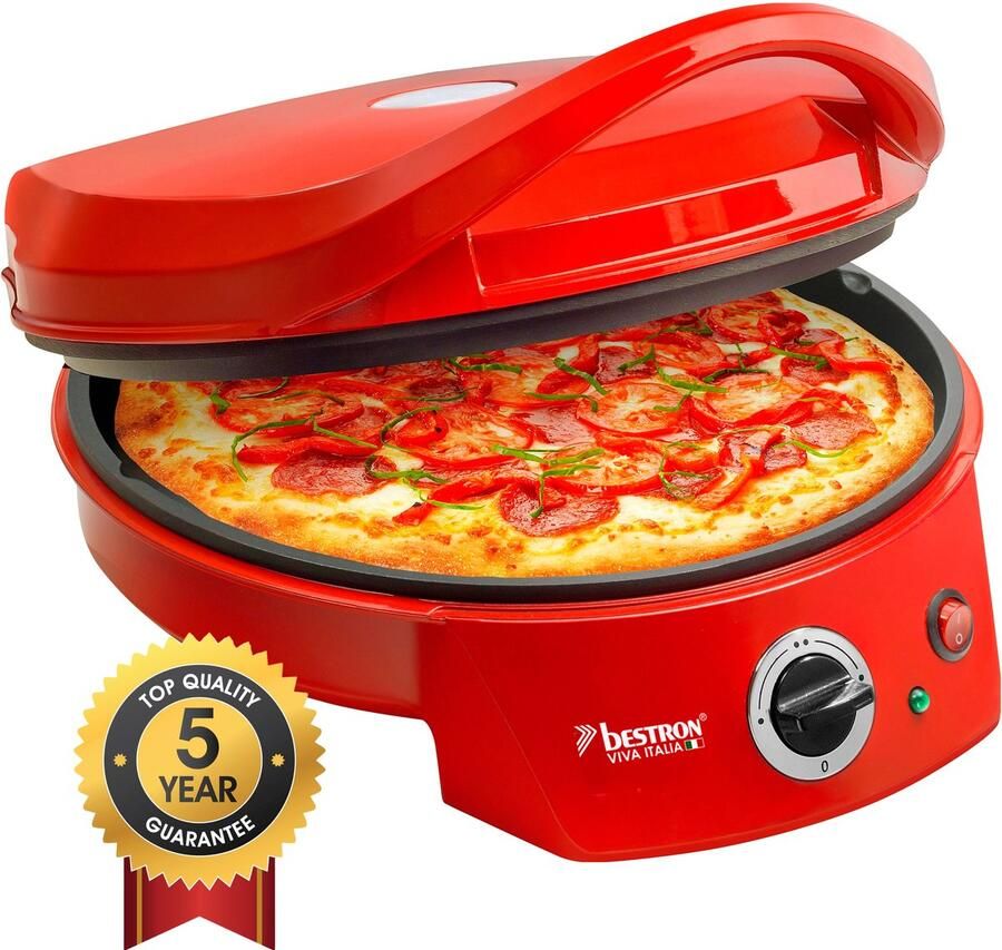 Bestron Pizzaoven tot max. 230 °C Pizzamaker met boven- onderwarmte voor zelfgemaakte of diepvriespizza's tarte flambée quiche of wraps tot Ø 27cm 1.800 watt Rood