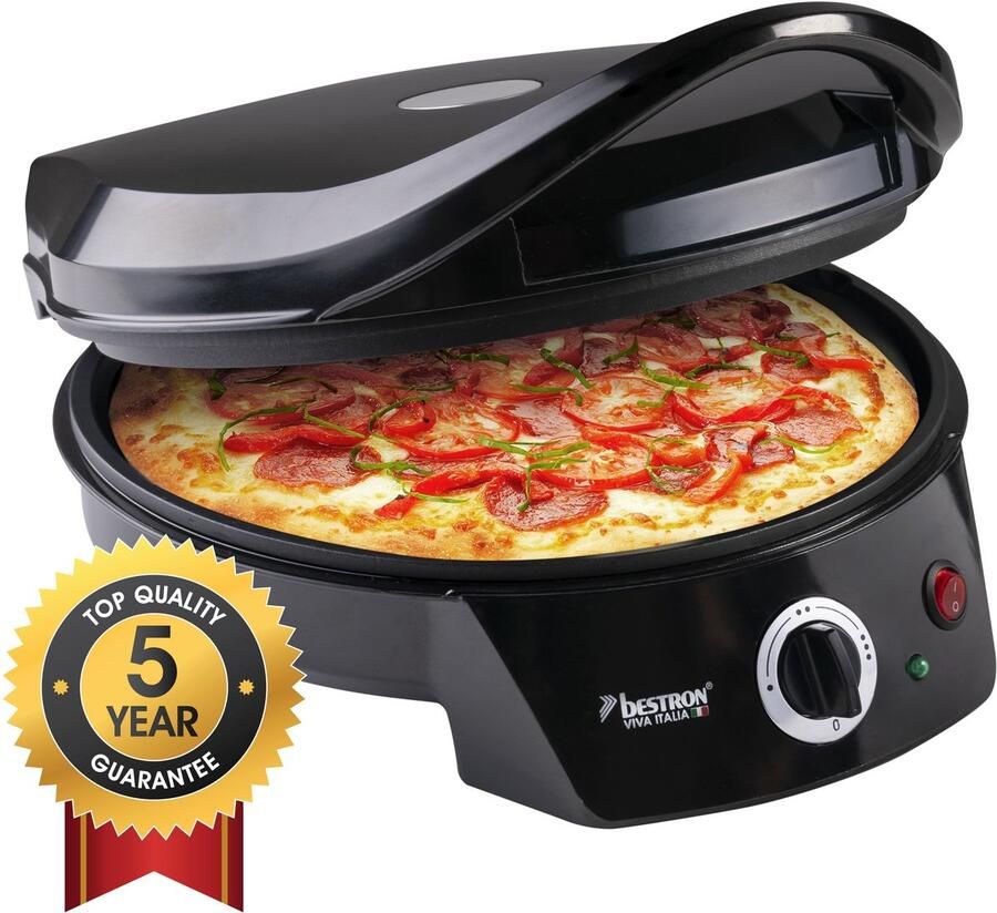 Bestron Pizzaoven tot max. 230 °C Pizzamaker met boven- onderwarmte voor zelfgemaakte of diepvriespizza's tarte flambée quiche of wraps tot Ø 27cm 1.800 watt zwart
