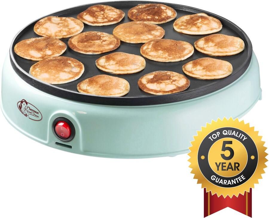 Bestron poffertjesmaker in retro-design electrische poffertjespan met antiaanbaklaag & indicatielampje Sweet Dreams 800 W mint