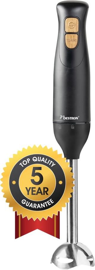 Bestron Staafmixer incl. 2 Snelheden & ergonomisch Handgreep Incl. turbofunctie met meer dan 14.000 rpm afneembare Staaf vatwassergeschickt 600 Watt Zwart Hout