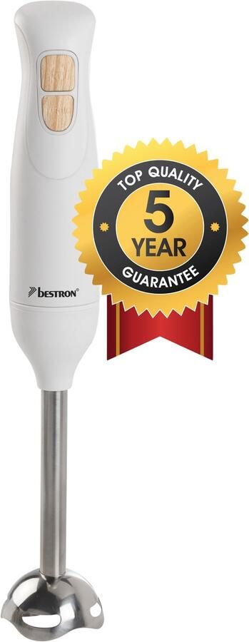 Bestron Staafmixer incl. 2 Snelheden & ergonomisch Handgreep Incl. turbofunctie met meer dan 14.000 rpm afneembare Staaf vatwassergeschickt 600 Watt Wit Imitatiehout