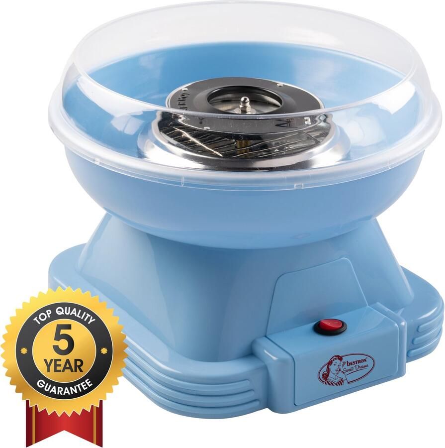 Bestron Suikerspinmachine Retro Cotton Candy maker voor thuis suikerspin machine met 10 stokjes & maatlepel ideaal voor kinderfeestjes & plezier thuis Sweet Dreams Collectie blauw