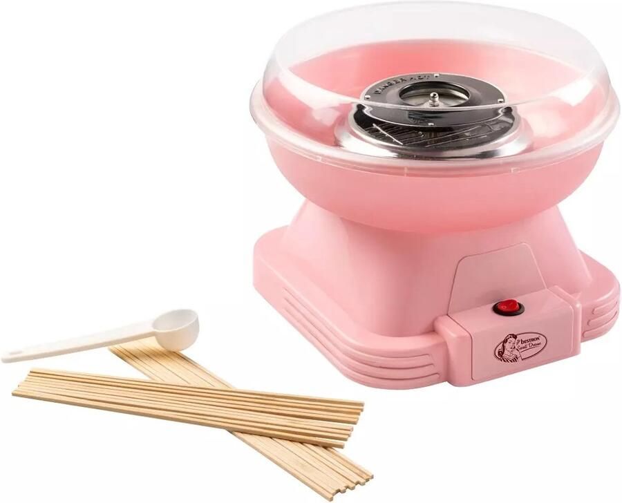 Bestron Suikerspinmachine Retro Cotton Candy maker voor thuis suikerspin machine met 10 stokjes & maatlepel ideaal voor kinderfeestjes & plezier thuis Sweet Dreams Collectie Roze