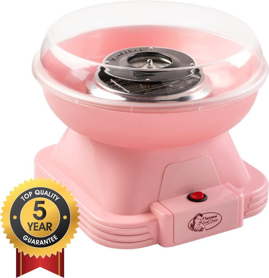 Bestron Suikerspinmachine Retro Cotton Candy maker voor thuis suikerspin machine met 10 stokjes & maatlepel ideaal voor kinderfeestjes & plezier thuis Sweet Dreams Collectie Roze