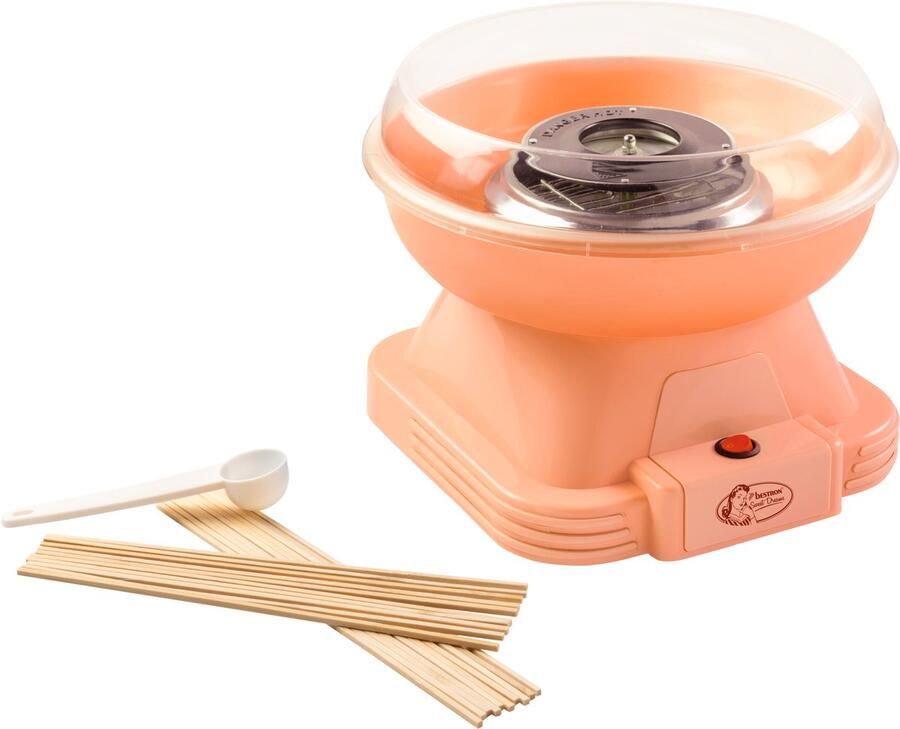 Bestron Suikerspinmachine Retro Cotton Candy maker voor thuis suikerspin machine met 10 stokjes & maatlepel ideaal voor kinderfeestjes & plezier thuis Sweet Dreams Collectie Oranje