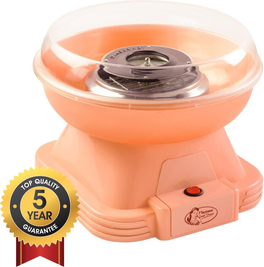 Bestron Suikerspinmachine Retro Cotton Candy maker voor thuis suikerspin machine met 10 stokjes & maatlepel ideaal voor kinderfeestjes & plezier thuis Sweet Dreams Collectie Oranje