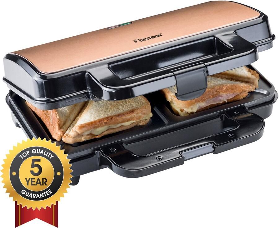 Bestron Sandwichmaker ASM90XLCO XL sandwich-toaster antiaanbak gecoat voor 2 sandwiches zwart koperkleur - Foto 6