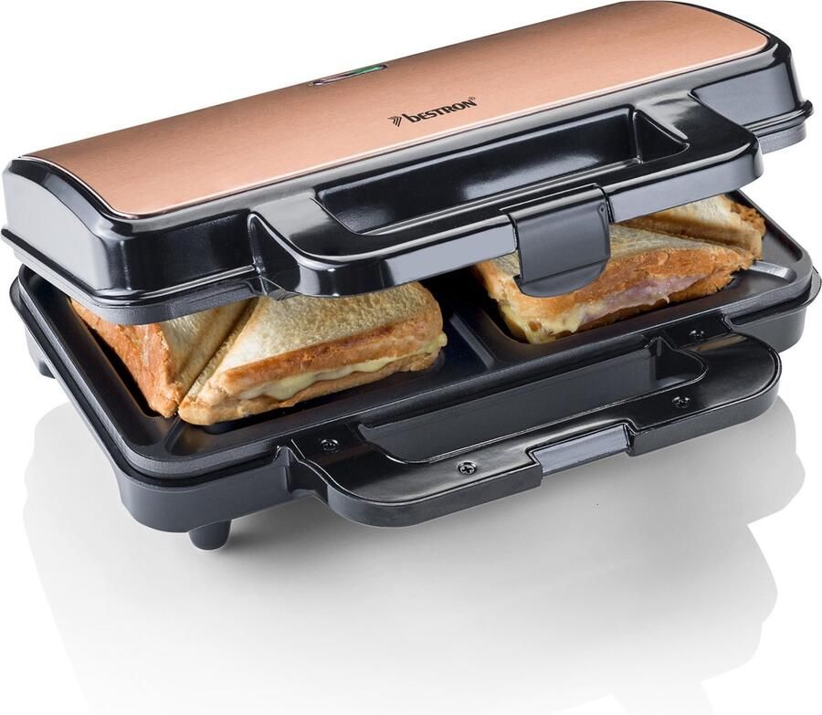 Bestron Sandwichmaker ASM90XLCO XL sandwich-toaster antiaanbak gecoat voor 2 sandwiches zwart koperkleur - Foto 5