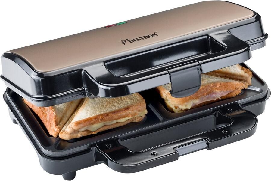 Bestron XL Tosti ijzer voor 2 Tosti's Tosti apparat met antiaanbaklaag & indicatielampje 1000W wit grijs