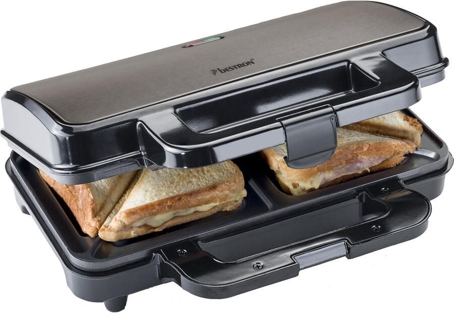 Bestron XL Tosti ijzer voor 2 Tosti's Tosti apparat met antiaanbaklaag & indicatielampje 1000W Titangrijs