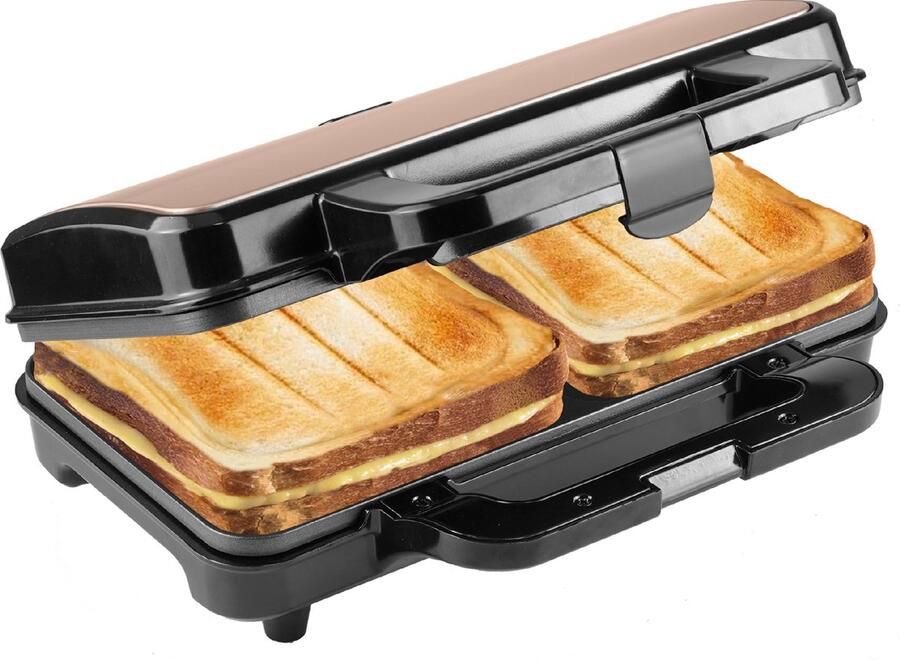 Bestron XL Tosti ijzer Sandwich-toaster voor 2 sandwiches in schelpvorm ideaal voor Amerikaanse sandwiches inclusief automatische temperatuurregeling en gereedheidsindicator Koper