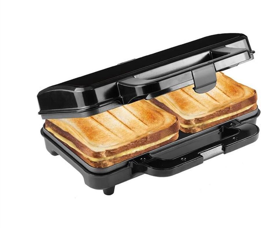Bestron XL Tosti ijzer Sandwich-toaster voor 2 sandwiches in schelpvorm ideaal voor Amerikaanse sandwiches inclusief automatische temperatuurregeling en gereedheidsindicator Zwart