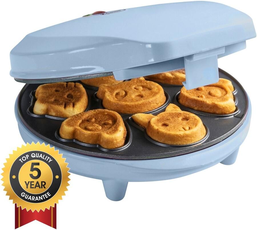 Bestron Wafelijzer voor Mini Cookies Cakemaker voor mini cakes met bakindicatielampje & antiaanbaklaag koekjes in dierenvorm 700 Watt blauw