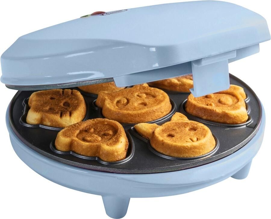 Bestron Wafelijzer voor Mini Cookies Cakemaker voor mini cakes met bakindicatielampje & antiaanbaklaag koekjes in dierenvorm 700 Watt blauw - Foto 2
