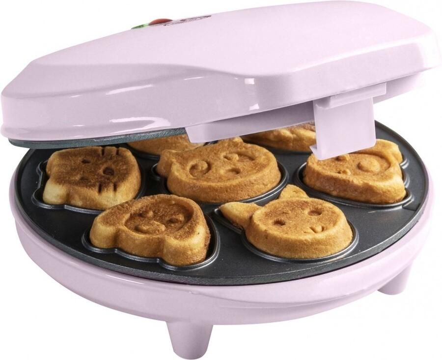 Bestron Wafelijzer voor Mini Cookies Cakemaker voor mini cakes met bakindicatielampje & antiaanbaklaag koekjes in dierenvorm 700 Watt roze - Foto 2