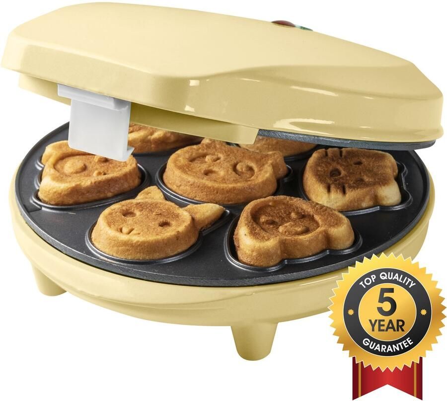 Bestron Wafelijzer voor Mini Cookies Cakemaker voor mini cakes met bakindicatielampje & antiaanbaklaag 700 Watt Geel