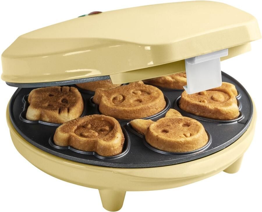 Bestron Wafelijzer voor Mini Cookies Cakemaker voor mini cakes met bakindicatielampje & antiaanbaklaag 700 Watt Geel