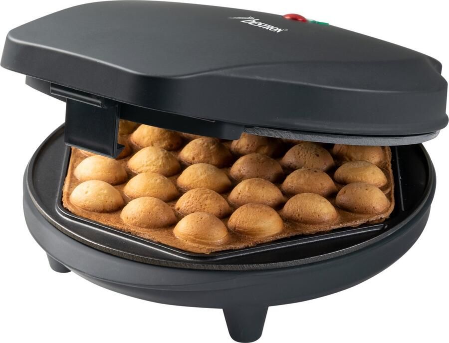 Bestron Bubbel Wafelijzer wafelmaker voor bubbel wafels te vullen met ijs chocola of fruit met bakindicatielampje & antiaanbaklaag 700 Watt Zwart