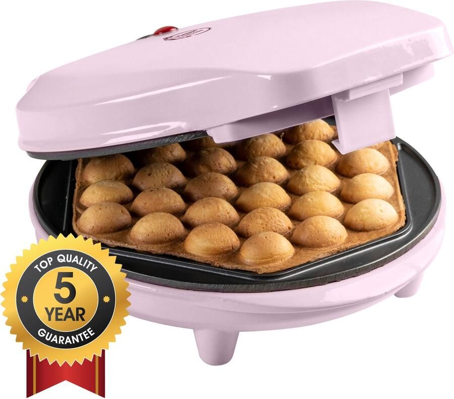 Bestron Bubbel Wafelijzer wafelmaker voor bubbel wafels te vullen met ijs chocola of fruit met bakindicatielampje & antiaanbaklaag 700 Watt roze - Foto 4