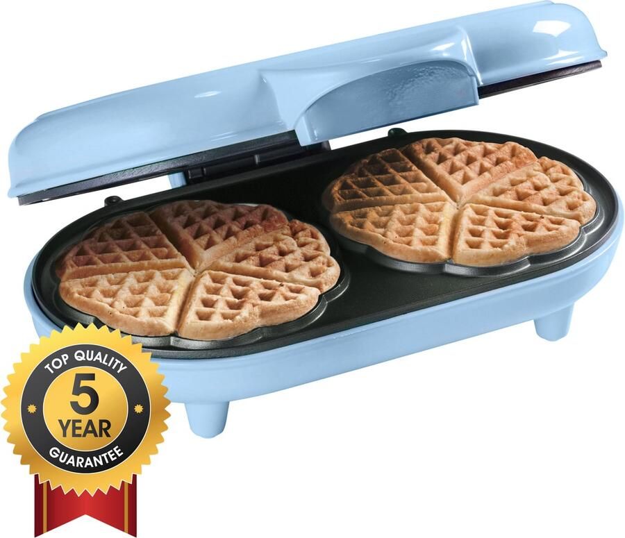 Bestron dubbel Wafelijzer voor klassieke hartwafels Wafelmaker met antiaanbaklaag & indicatielampje 1000 watt blauw