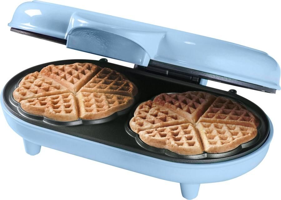 Bestron dubbel Wafelijzer voor klassieke hartwafels Wafelmaker met antiaanbaklaag & indicatielampje 1000 watt blauw