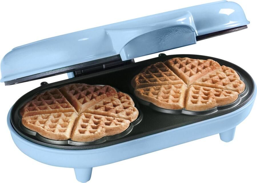 Bestron dubbel Wafelijzer voor klassieke hartwafels Wafelmaker met antiaanbaklaag & indicatielampje 1000 watt blauw - Foto 2