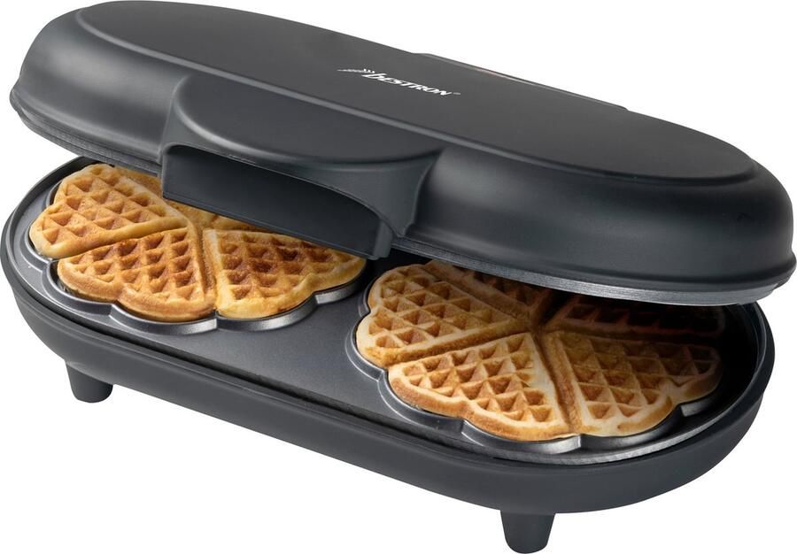 Bestron dubbel Wafelijzer voor klassieke hartwafels Wafelmaker met antiaanbaklaag & indicatielampje 1000 watt Zwart