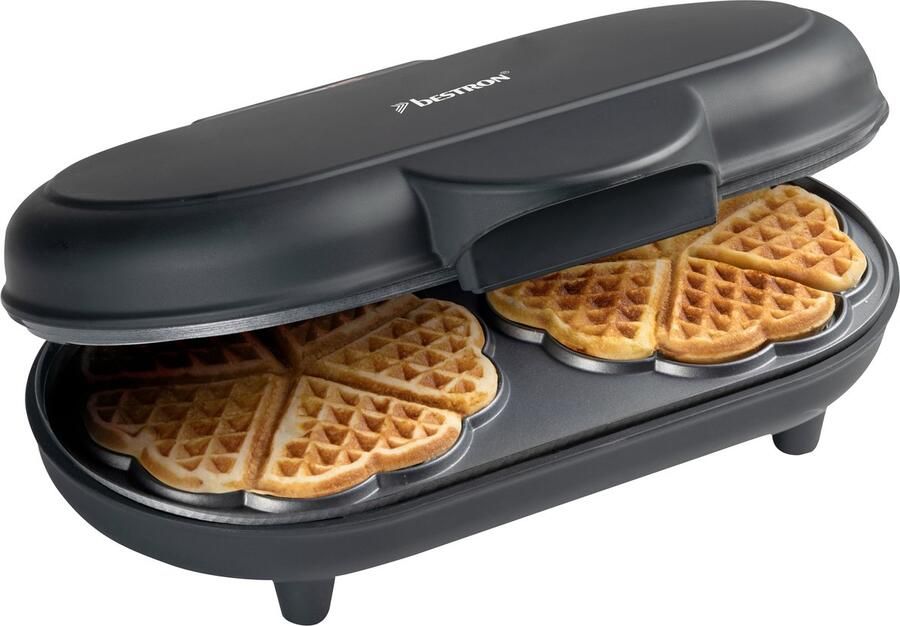 Bestron dubbel Wafelijzer voor klassieke hartwafels Wafelmaker met antiaanbaklaag & indicatielampje 1000 watt Zwart - Foto 2