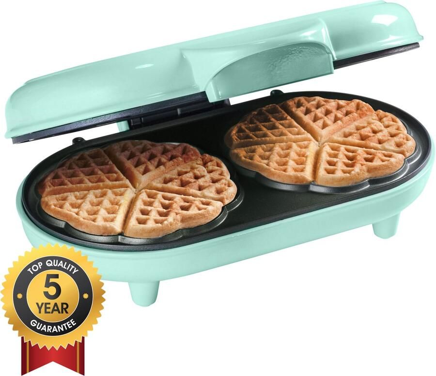 Bestron dubbel Wafelijzer voor klassieke hartwafels Wafelmaker met antiaanbaklaag & indicatielampje 1000 watt keur: mint