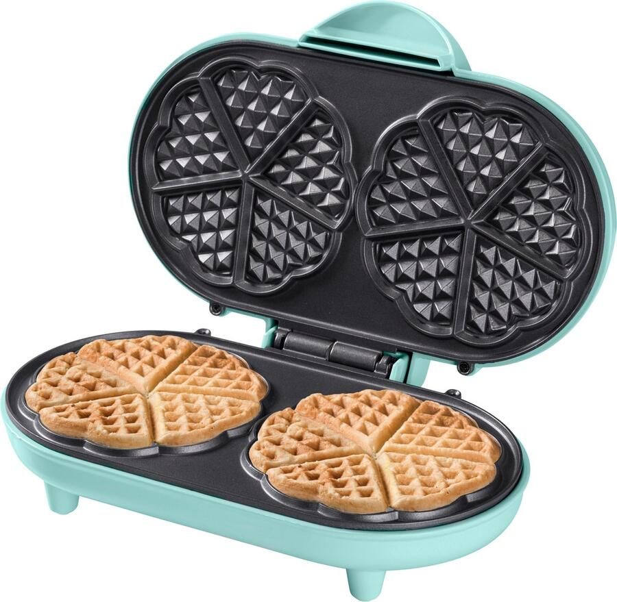 Bestron dubbel Wafelijzer voor klassieke hartwafels Wafelmaker met antiaanbaklaag & indicatielampje 1000 watt keur: mint