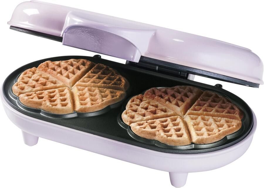 Bestron dubbel Wafelijzer voor klassieke hartwafels Wafelmaker met antiaanbaklaag & indicatielampje 1000 watt keur: roze