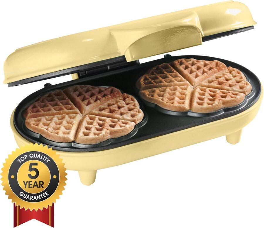 Bestron dubbel Wafelijzer voor klassieke hartwafels Wafelmaker met antiaanbaklaag & indicatielampje 1000 watt Geel - Foto 2
