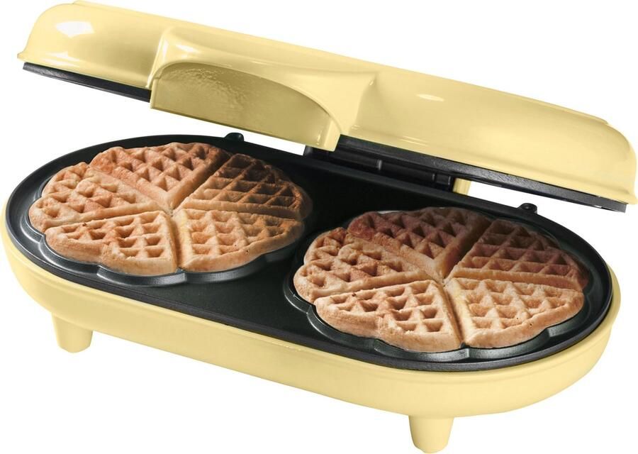 Bestron dubbel Wafelijzer voor klassieke hartwafels Wafelmaker met antiaanbaklaag & indicatielampje 1000 watt Geel - Foto 3