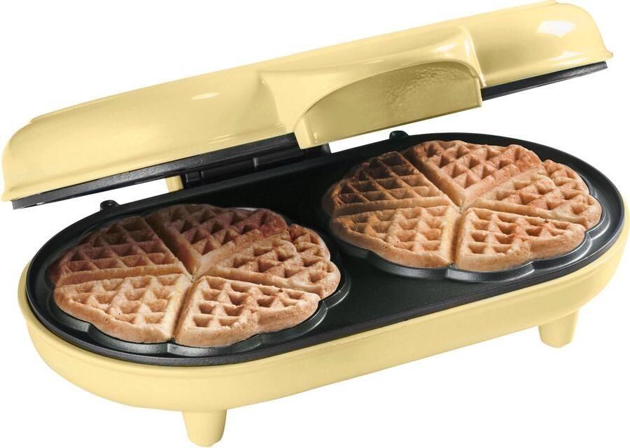 Bestron dubbel Wafelijzer voor klassieke hartwafels Wafelmaker met antiaanbaklaag & indicatielampje 1000 watt Geel - Foto 2