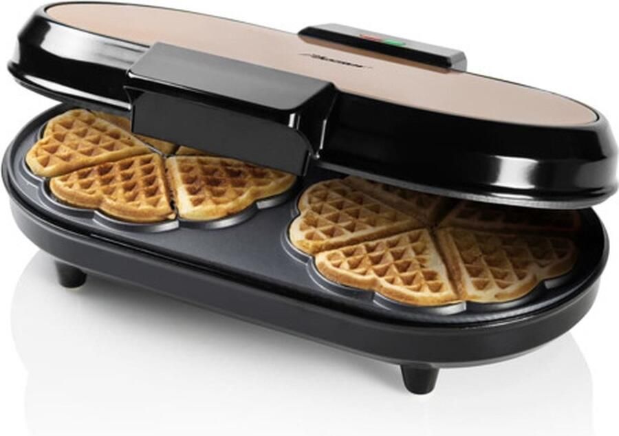 Bestron dubbel wafelijzer voor klassieke hartwafels wafelijzer met antiaanbaklaag & Indicatielampje 1200 watt silver - Foto 4
