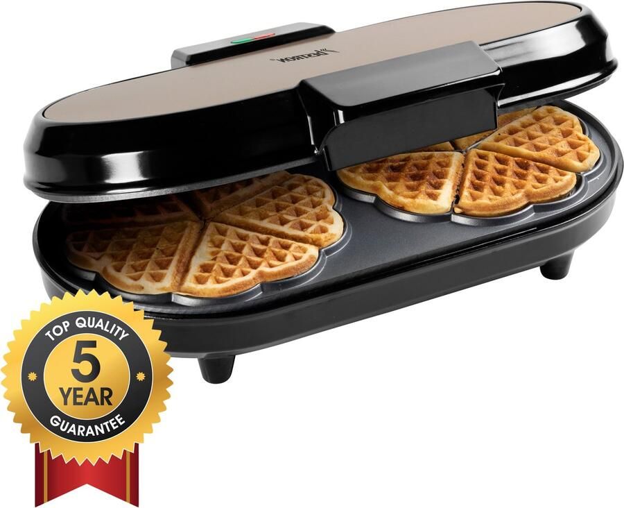 Bestron dubbel Wafelijzer voor klassieke hartwafels Wafelmaker met antiaanbaklaag & indicatielampje 1000 watt Beige - Foto 2
