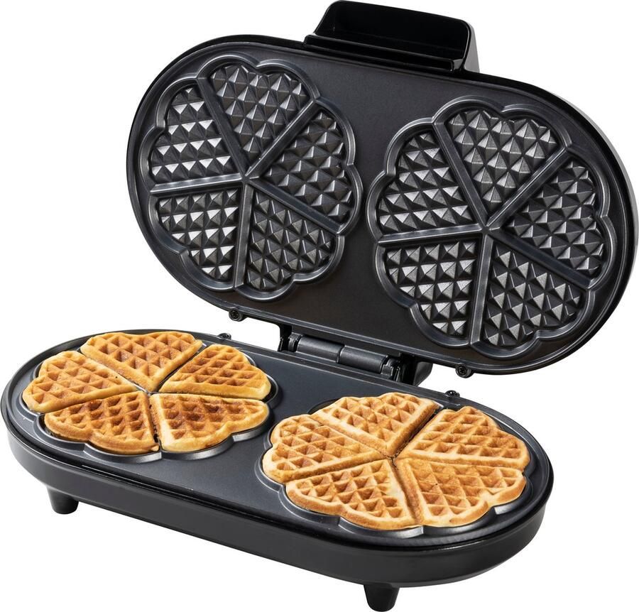 Bestron dubbel Wafelijzer voor klassieke hartwafels Wafelmaker met antiaanbaklaag & indicatielampje 1000 watt Beige