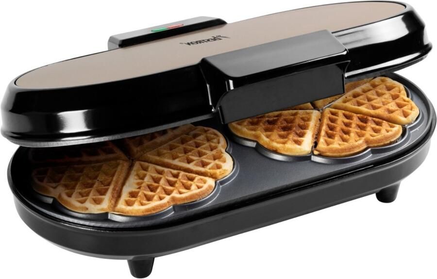 Bestron dubbel Wafelijzer voor klassieke hartwafels Wafelmaker met antiaanbaklaag & indicatielampje 1000 watt Beige - Foto 2