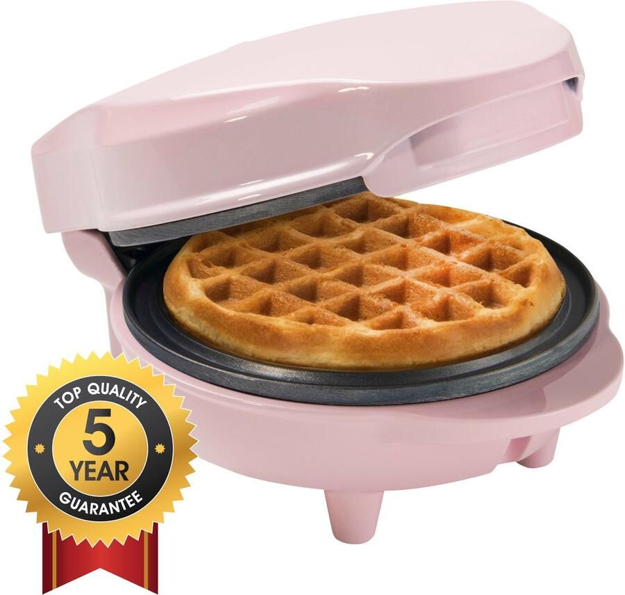 Bestron mini-wafelijzer voor klassieke wafels wafelijzer met antiaanbaklaag voor kinderfeestjes Familiefeest Pasen of Kerst retro design 550 Watt roze - Foto 2
