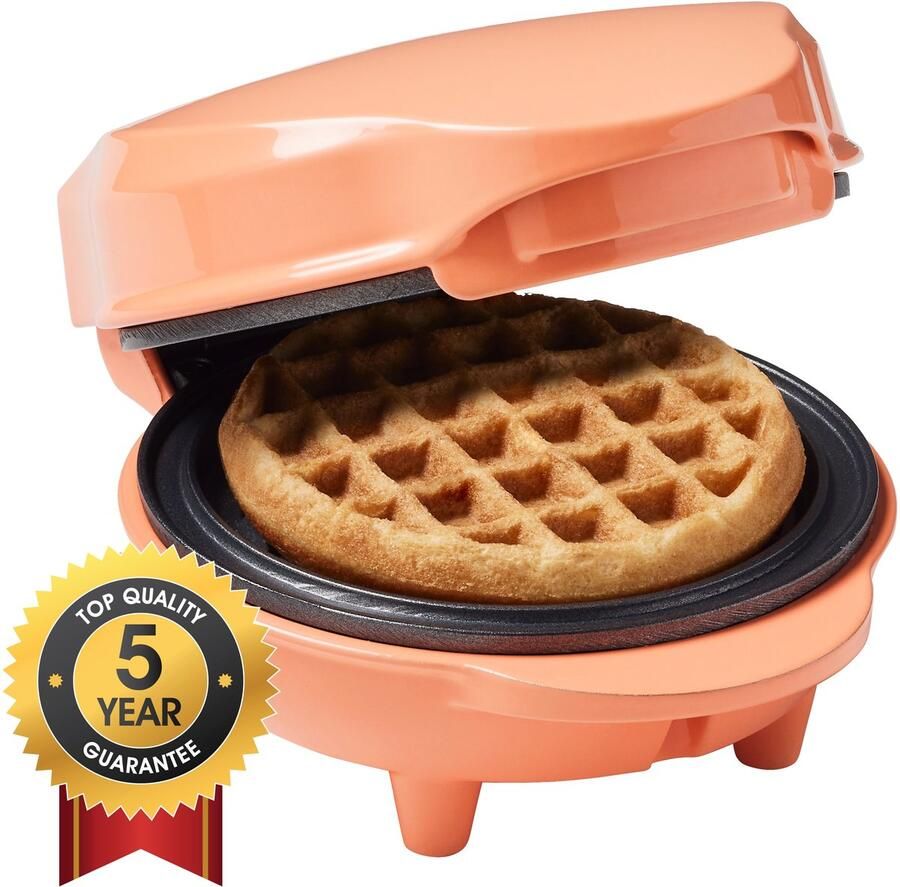 Bestron Mini-wafelijzer voor klassieke wafels wafelijzer met antiaanbaklaag voor kinderfeestjes Familiefeest Pasen of Kerst retro design 550 Watt Oranje