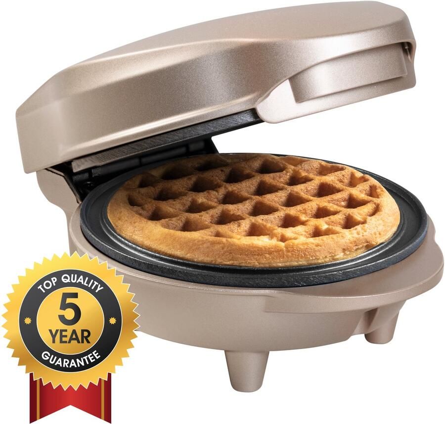 Bestron mini-wafelijzer voor klassieke wafels wafelijzer met antiaanbaklaag voor kinderfeestjes Familiefeest Pasen of Kerst Satin Collection Lichtbeige