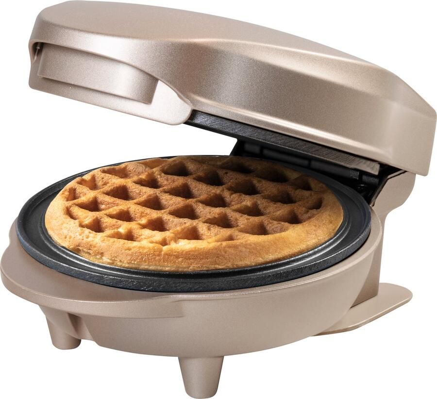 Bestron mini-wafelijzer voor klassieke wafels wafelijzer met antiaanbaklaag voor kinderfeestjes Familiefeest Pasen of Kerst Satin Collection Lichtbeige