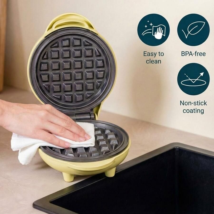Bestron mini-wafelijzer voor klassieke wafels wafelijzer met antiaanbaklaag voor kinderfeestjes Familiefeest Pasen of Kerst retro design 550 Watt geel - Foto 2