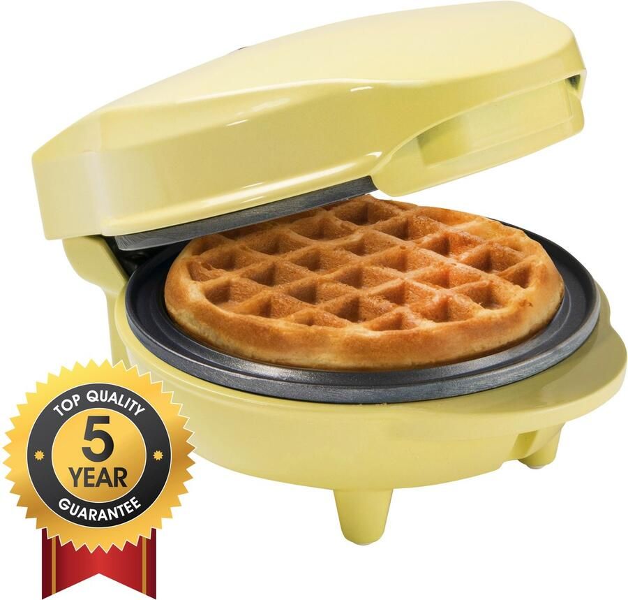 Bestron mini-wafelijzer voor klassieke wafels wafelijzer met antiaanbaklaag voor kinderfeestjes Familiefeest Pasen of Kerst retro design 550 Watt geel - Foto 3