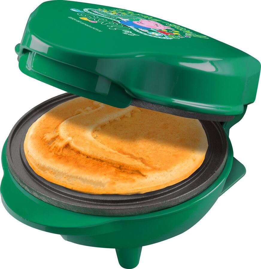 Bestron Peppa Pig George Wafelijzer mini-wafelijzer in uniek Dinosaur design voor kinderfeestjes Pasen & Kerstmis met antiaanbaklaag wafelformaat: Ø 10cm officieel Licentie Groen