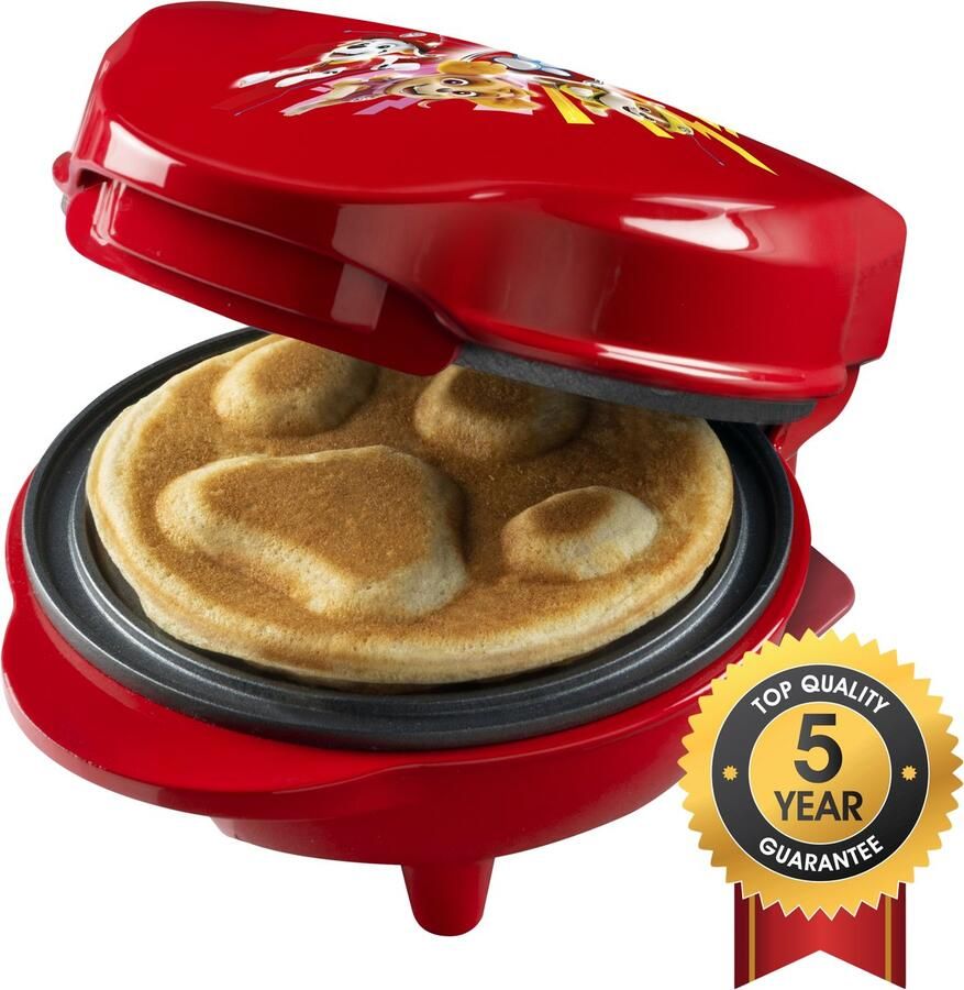 Bestron Paw Patrol Wafelijzer mini-wafelijzer in uniek Paw Patrol design voor kinderfeestjes Pasen & Kerstmis met antiaanbaklaag wafelformaat: Ø 10cm officieel gelicentieerd Rood - Foto 1