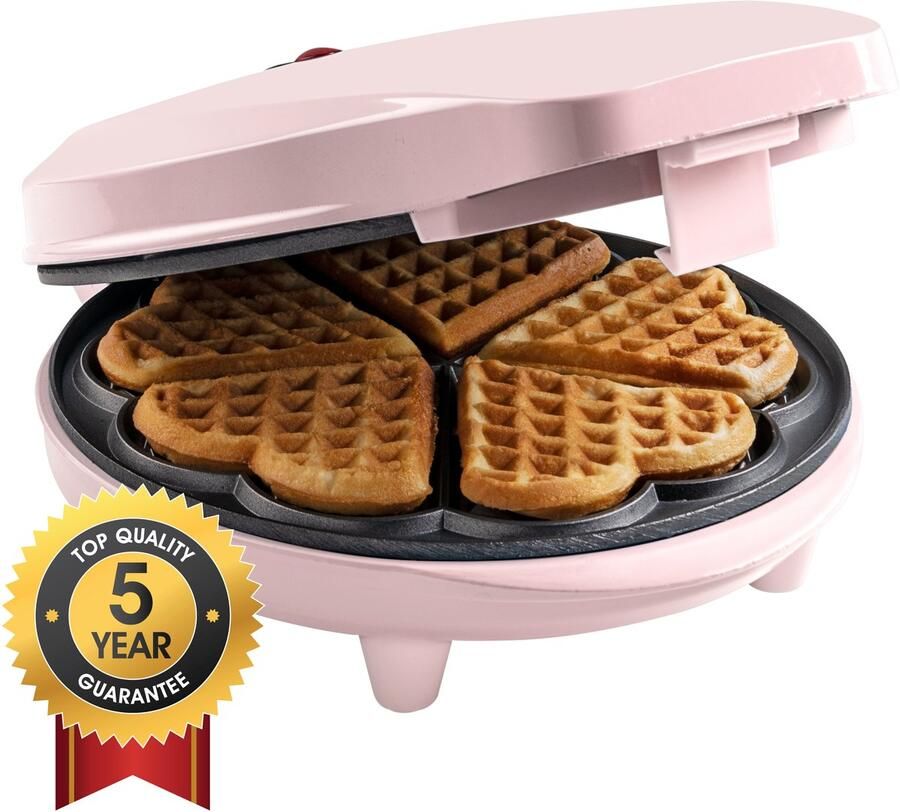Bestron Wafelijzer voor klassieke hartwafels Wafelmaker voor wafels in hartvorm met indicatielampje & antiaanbaklaag retro-design 700 Watt roze - Foto 2