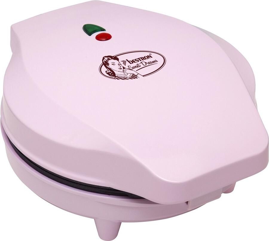 Bestron Wafelijzer voor klassieke hartwafels Wafelmaker voor wafels in hartvorm met indicatielampje & antiaanbaklaag retro-design 700 Watt roze - Foto 2