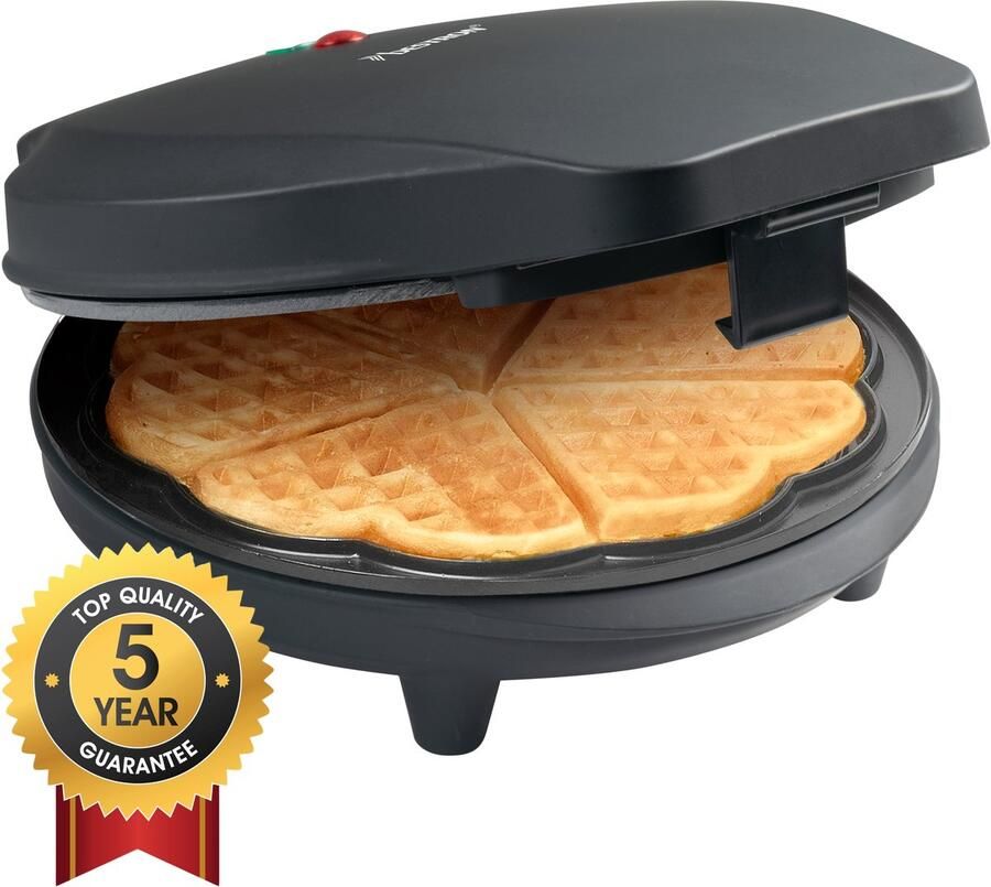 Bestron Wafelijzer voor klassieke hartwafels Wafelmaker voor wafels in hartvorm met indicatielampje & antiaanbaklaag Black Label Collection 700W Zwartmat